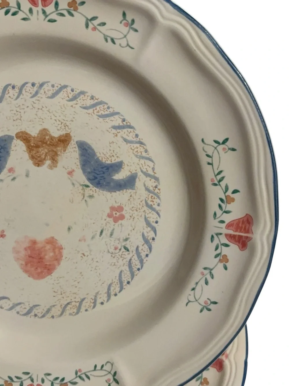 Newcor Keepsake Dinner Plate | Blue Birds & Pink Heart Stoneware Plate
